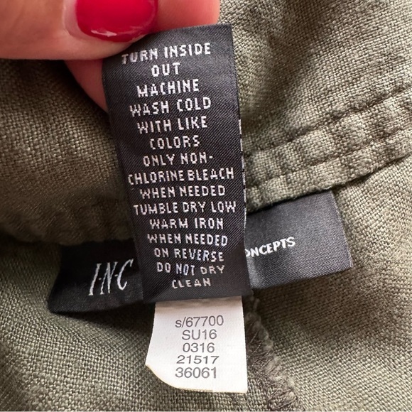 INC Olive Green Linen Cropped Pants With Sequins and Embroidered Details Size 8 - Picture 11 of 11